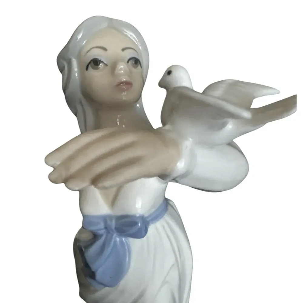 Vintage Tengra Porcelain Dancing Girl with Dove Figurine